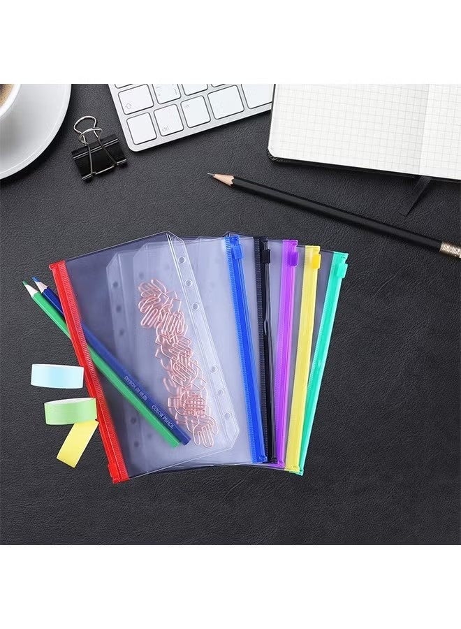 مجموعة من 12 جيبًا للمجلدات بحجم A6، مجلدات بسحاب متعددة الألوان لدفاتر الملاحظات ذات 6 حلقات، حقائب لحفظ الأوراق السائبة، حقائب بلاستيكية مقاومة للماء لحفظ المستندات - Image 3